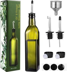 17oz Glass Olive Oil Dispenser Bottle Set, 500ml Clear Oil & Vinegar Cruet Bottle with Pourers, Funnel and Labels, Olive Oil Bottle For Kitchen & Storing Liquids (Green)