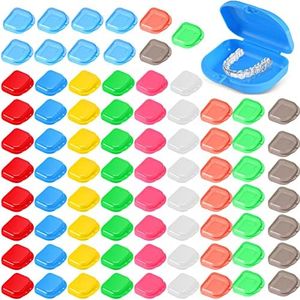 Tanlade 80 Pcs Assorted Retainer with Vent Holes Case 3.4 x 2.8 x 1.1 inches Denture Case, Dental Mouth Guard Case False Teeth Container for Aligners, Mouth Guards, 10 Colors