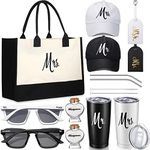 11 Pieces Wedding Gifts for Bride and Groom Sets, Include Tote Bag, Mr Mrs Hats Sunglasses, Honeymoon Sand Keepsake Jar, Tumbler, Mr and Mrs Luggage Tags for Bridal Shower Gifts for Bride