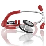 ELKO EL-150 PACE III SS Stainless Steel Acoustic Stethoscope | Adult & Pediatric Stethoscope With Double Sided Chestpiece | 5.5mm Brass Pipe Frame | U-Shaped PVC Tubing | Doctors & Medical Students (Red)