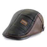 Rayson Winter Men's Leather Cap Classic Hat Leather Vintage Newsboy Ivy Driving Flat Top Hat Beret Newsboy Hat Gatsby Driving Hunting Fishing Hat Father's Hat(Coffee Black,One Size)
