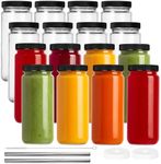 TOMNK 16 Pack 16oz Glass Juice Bottles, Travel Drinking Glass Bottles with Caps and Straws, Reusable Drinking Jars Smoothie Cups for Tea, Kombucha, Boba Milk, Fruit Drinks, Beverage