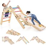 COSTWAY 10 in 1 Toddler Climbing Frame, Indoor Kids Climber Ladder with Reversible Ramp, Wooden Montessori Play Gym Set for Boys Girls