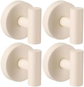 Fenas Suction Cup Hooks for Shower - Bathroom Reusable Hooks for Towels, Robes & Loofah - No-Drill Mounting on Kitchen,Walls,Metal,Glass,Mirrors,Tile & Smooth Non-Porous Surfaces (4, Milk White)