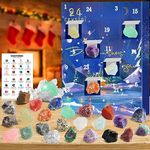 Advent Calendar 2024, 24 Days Natural Crystal Agate Stone Minerals & Fossils Gem Advent Calendars 2024 for Kids,Christmas Countdown Calendar Enthusiasts Rock Collection for Xmas Girls Boy Women Men (Blue)