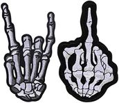 MIKIMIQI Skeleton Finger Embroidered Applique Patch Heavy Metal Music Hand Symbol Sew on or Iron on Patches for DIY Punk Rock and Roll Costume, Jeans, Jackets, Clothing, Bags