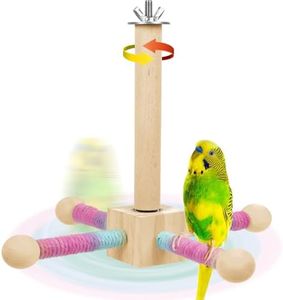 DIANlOVS 360°Rotating Bird Perch Toy –Interactive Wooden Parrot Stand Cage Accessory for Budgies,Parakeets, Cockatiels,Conures,Lovebirds,Finches–Fun Exercise Toy for Small and Medium Birds