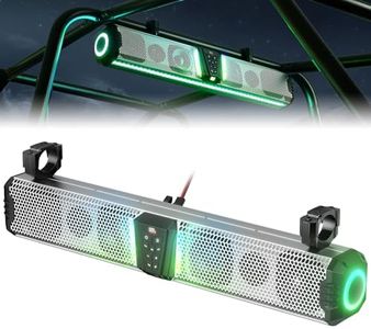KEMIMOTO Midnight S80 32-Inch Aluminum UTV Sound Bar, IP66, 65Hz Deep Bass, Multicolor Lights, Music Sync, App Control, Bluetooth Soundbar for UTV, Golf Cart, Marine, Boat with 1''-2'' Roll Bars