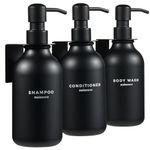 MaisoNovo Shampoo and Conditioner Dispenser with Wall Mounts | 500 ml Set of 3 Black Plastic Bottles Black Pump