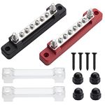 ZEALfix 12V-48V Bus Bar Power 6 Terminal Blocks 150A M6*2 M4*6 Screws Terminals Distribution Block for Car, RV, Yacht, Ship (Red&Black)