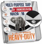 10x20 Ultra Heavy Duty Tarp, Extra Thick 16 Mil, Maximum Durability, Tear & Fade Resistant, UV Treated, Grommets Every 18 Inches - (Reversible, Silver and Black) (10' x 20 Feet')