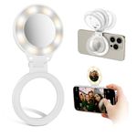 Magnetic Phone Light with Mirror, Compatible with iPhone, Rechargeable Cell Phone LED Light Selfie, 3 Light Modes & 3 Brightness Ring Light - 180° Flip for Selfie Vlog Tiktok Live Streaming