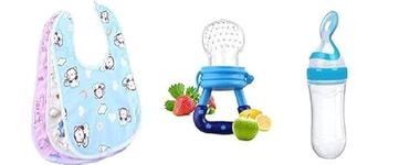 BabyGo Waterproof Baby Apron With Bib (3PCS), Food Nibbler For Fruits (1PCS), Baby Food Feeder Squeeze Bottle 90ML,(1PCS) BPA Free Products (Combo Pack)