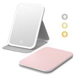 Kintion Travel Makeup Mirror, 8"*5.4"Portable LED Lighted Makeup Mirror, 360° Rotation Touch Screen Vanity Mirror, 3-Color Dimmable Lighting, Rechargeable Tabletop Folding Cosmetic Mirror, Pink