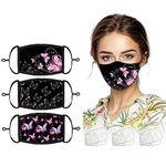 3 Packs Women Protect_Cover_Mask with 6 Filters Butterfly Novelty Design Reusable Washable Anti Dust Mouth Protection Adjustable Earloops Outdoors Sports Household Cleaning Cycling Camp