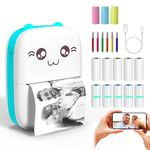 LabelMore Inkless Sticker Printer, Mini Pocket Printer with 13 Rolls Thermal Paper, Mini Thermal Pocket Printer, iOS Android APP (Blue)