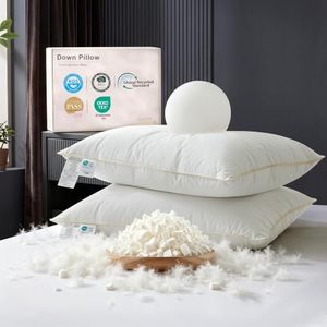Goose Down Memory Foam Bed Pillows King Size Set of 2 Soft Support Side Sleeper Pillows Plush and Supportive Hotel Pillows for Back or Stomach Sleepers for Better Sleep Experience (King 2 Pack )