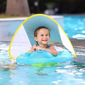 Kids Swimming Pool Float with Removable UPF 50+ Sun Protection Canopy, Infant Toddler Inflatable Swimming Rings for Age of 12-24 Months, Boys Girls Swimming Trainer (Blue,Large)