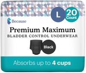 Because Premium Maximum Absorbency Adult Incontinence and Postpartum Bladder Leak Underwear for Women, Heavy Absorbency, Disposable, Black, Large, 20 Count