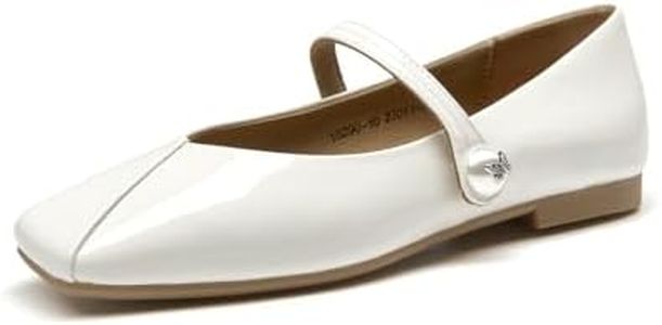 BEAU TODAY Patent Leather Flats for Women, Womens Dress Flat Shoes, Comfortable Business Office Casual Square Toe Buckle Non-slip Ladies Shoes, Beige, 7