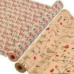 AhfuLife 2 Rolls Christmas Wrapping Paper - 17 Inch × 49.2 Feet Per Roll, Recyclable Kraft Xmas Wrapping Paper Roll for Kids Christmas Gift Box Birthday Party Decoration -138 sq. ft. ttl (M: Elk & Merry Christmas)