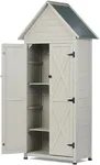 Outdoor Storage Shed with Floor & Adjustable Shelves, Wooden Garden Tool Cabinet Weatherproof, 71" Vertical Patio Organizer