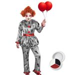 CULTURE PARTY Bad Clown Costume Outfit Boys Halloween Costume, Scary Clown Costume Pennywise Clown Fancy Dress Kids