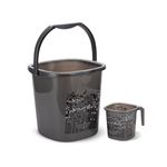 Nayasa Plastic Funk Square 2 Pcs Bathroom Set | Bucket 18 L + Mug 1.5 L | Bathroom Set | Bath Set for Bathroom | Black