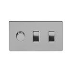 Soho Lighting Brushed Chrome 3 Gang Light Switch with 1 dimmer (2X 2 Way Switch & Trailing Dimmer) Wht Ins Screwless