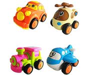 toy republic set of 4 friction powered push and go toys - cute car, helicopter, aeroplane and train engine, toy pack for toddlers, baby, kids, child, girls, 3, 4, 5, 6, 7 year old boys (4 piece)-Multi color