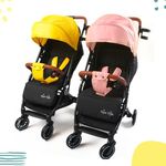 TwinsTribe Dynamic Duo: Detachable Twin Stroller | Pram - Crafted by Twin Parents, Effortlessly Shifts from Twin Stroller to Two Single Strollers, Ultra-Light, One-Hand Fold (Pink-Yellow)