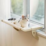 MEWOOFUN Window Sill Mount Cat Perch for Indoor Cats, One-Step Sliding Adjustment Cat Window Hammock with Removable Covers, Suction Cup-Free Cat Bed for Windowsill & Bedside, Large Beige (Hook)