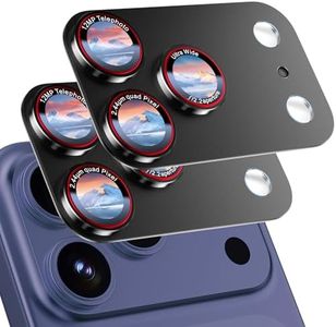 HelloDeere 9H High-alumina Tempered Glass Camera Lens Protector for iPhone 17 Pro Max Lens , Military-Grade Shatterproof with Strong Adsorption, Full Coverage Case-Friendly Cover (Black, iPhone 17 Pro Max - 2 Pack)