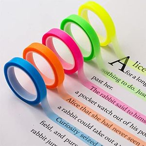 AIEX 5 Rolls Removable Highlighter Tape, 6 mm x 5 m Fluorescent Adhesive Tape Fluorescent Highlighters Transparent Coloured Tape for Students Teachers Reading in Classroom Office Home