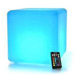 Mr.Go 12" LED Light Cube Stool Cube Seat with Remote, 16 Static Colors, Dimmable Brightness, Color Changing Lamp Mood Light Rechargeable Night Light Waterproof Decorative Light for Home Indoor Outdoor