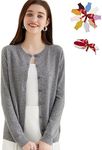 LINY XIN Women's 100% Cashmere Cardigan Sweater Fall Winter Crewneck Long Sleeve Super Warm Soft Knit Sweater, Grey, Medium