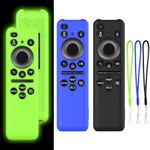 [Pack of 3] Silicone Case for Samsung TV Remote 2023 New BN59-01432J BN59-01432A Protective Cover for Samsung Smart TV Solar Remote Shockproof Case Cover with Lanyard (Black/Blue/Glow Green)