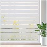 Lifetree Window Film Privacy for Glass Windows Frosted Static Cling Stripe Patterns Priavcy No Glue Heat Reflective Sticker Home Office (Frosted, 44.5 * 200cm)