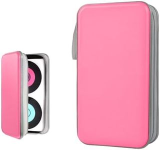 Sylvil Car CD DVD Case, 96 Capacity Hard Plastic CD Holder, Portable Zipper DVD Disc Organizer Storage Wallet with Closure and Handy Strap, Car Accessories for Home Office Travel (Pink)