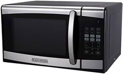 BLACK+DECKER EM925AZE-P 0.9 Cubic Foot 900 Watt Stainless Steel Microwave with Turntable, Cu.Ft, Black/Silver