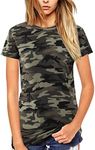 Beluring Women T Shirt Short/Long Sleeve Crew Neck Tee Tops Blouse, Model D:army Green Camo, Small