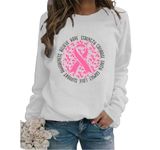 Breast Cancer Awareness Women Casual Crew Neck Sweatshirt Pink Ribbon Graphic