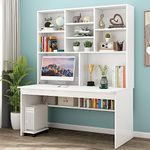 FAANAS Computer Desk with Bookshelf for Small Space, Wood Writing Table/Workstation Teens Student Study Table Home Office Desk Computer Desk with Hutch(39 Inch, White)