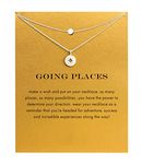 upeilxd Layering Compass Dot Pendant Necklace with Brave Inspirational Message Card Necklaces Friendship Sun Good Luck Adventure Mountain Pendant Chain Necklace for Women Girl Gift