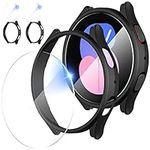 Suoman 2+2 Pack for Samsung Galaxy Watch 5 40mm Screen Protector Case, Tempered Glass Protective + All-round PC Matte Protective Cover Set for Galaxy Watch 5 40mm Accessories -Black+Black