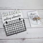 EVA murmure Lost Socks Rustic Wooden Laundry Sign Wall Decor With Attached Basket And Mom Tip Jar Wooden Sign With Bottle - Laundry Room Organization, Housewarming Gift Laundry Room Decor - White