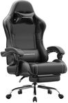 Ergonomic Gaming Chair with Footrest, Heavy Duty 330lbs Office Chair, Massage Lumbar Support, Adjustable Height & Headrest Pillow, Comfortable for Back Pain Relief, Streaming, Long Gaming, Black