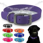 Regal Dog Products Large Purple Waterproof Dog Collar with Heavy Duty Double Buckle & D Ring | Vinyl Coated, Custom Fit, Adjustable Biothane Dog Collar | Chew Resistant Waterproof Collar for Dogs