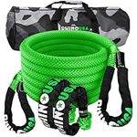 Rhino USA Kinetic Tow Rope 13,000kg (2.2cm x 9m) - Heavy Duty Offroad 4x4 Snatch Strap Recovery Kit - Includes 2 Soft Shackles for UTV, ATV, Truck, Car, Tractor, Emergency Car Kit - Green