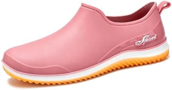 NENGMAON Rain Shoes for Women Slip-on Waterproof Flat Garden Shoes Lightweight PVC Low Top Rubber Yard Work Shoes Comfort Non-Slip Chef Car Wash Footwear (Pink,7)